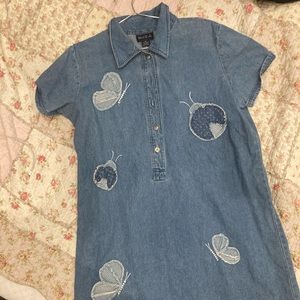 Vintage Denim Dress With Butterfly Patchwork - image 1